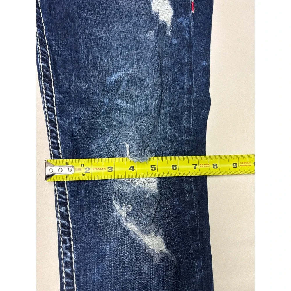 True Religion Skinny Jeans Mens 36X29 Dark Wash Distressed Contrast Stitch Blue